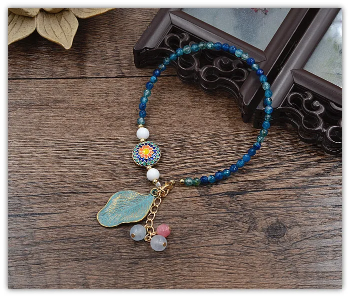 Красивые Оригинальные натуральные синие вены/ожерелье из белого камня цветные листья ретро цепь для ног качество этнические ножной браслет