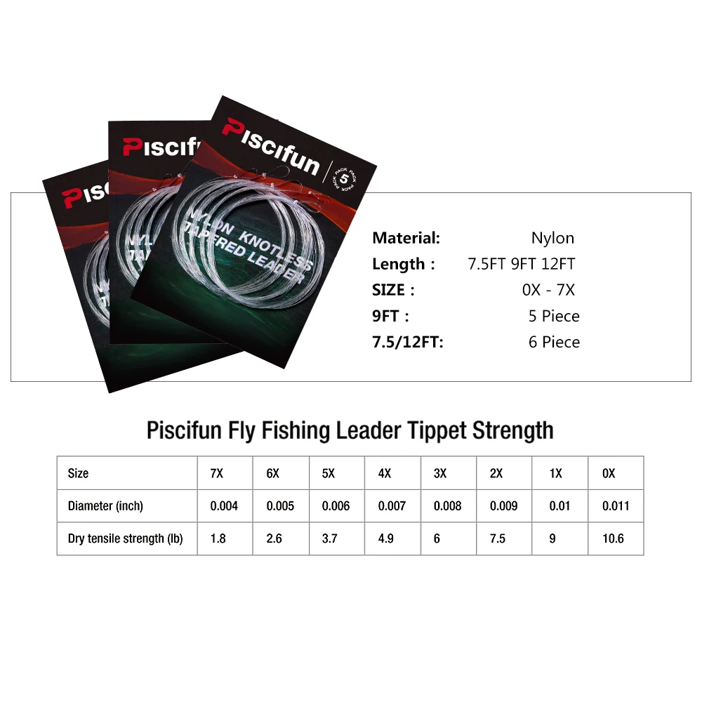 Piscifun 5/6 шт. нейлоновая скошенная рыболовная леска с петлей 7 5 футов 9 12