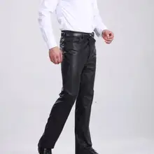 Модные мотоциклетные штаны, мужские брюки повседневные теплые кожаные брюки для мужчин осень зима плюс бархат утолщаются прямые Большие размеры