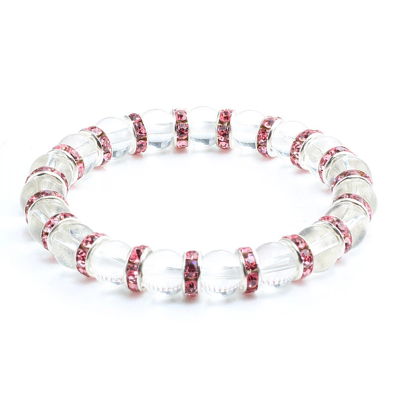 Silver Pink Модный серебряный горный хрусталь прозрачный Кристалл бусины очаровательный натуральный камень браслет для мужчин и женщин Повседневная цепочка для йоги Женская удача ювелирные изделия - Окраска металла: Silver Pink