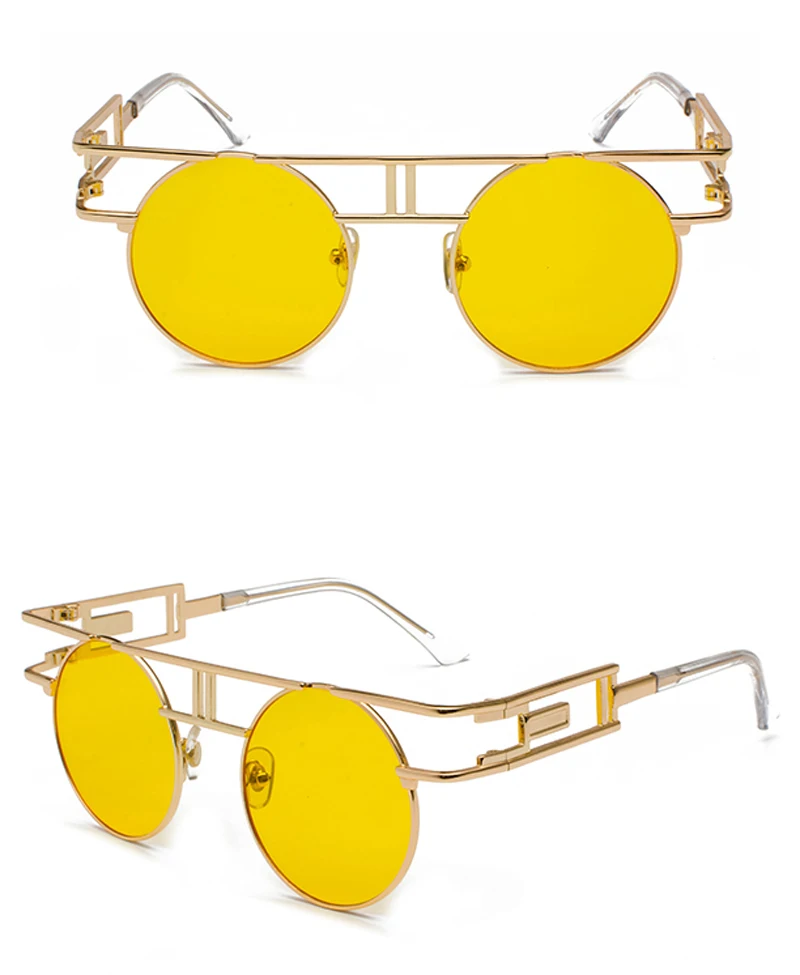 Peekaboo, Ретро стиль, готический стиль, стимпанк, солнцезащитные очки для мужчин, Ретро стиль, круглая металлическая оправа, желтый красный круг, солнцезащитные очки для женщин, унисекс, uv400