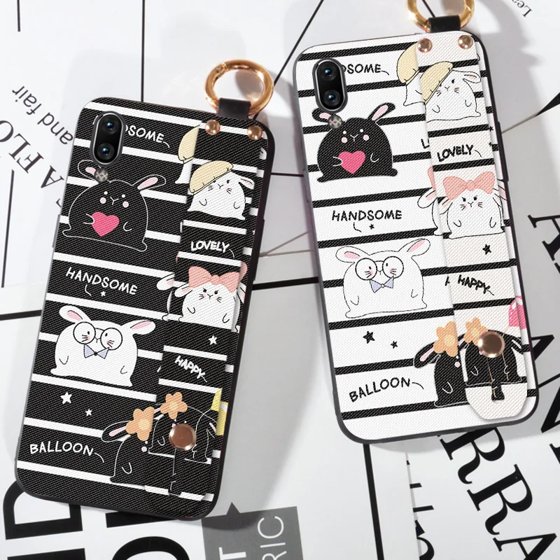 

Wrist Strap Phone Cases For BBK Vivo V9 / Y85 Luxury Cute Rabbit Funda Coque Case For Vivo Y81 Y83 / Y83 Pro Holder Case