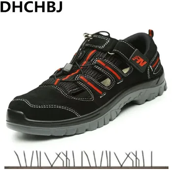 

Men's Summer Safety Shoes With Steel Toe Big Size 36-45 Cow Suede Work Shoes Safety Sandals Men Breathable Leisure Beach Shoes