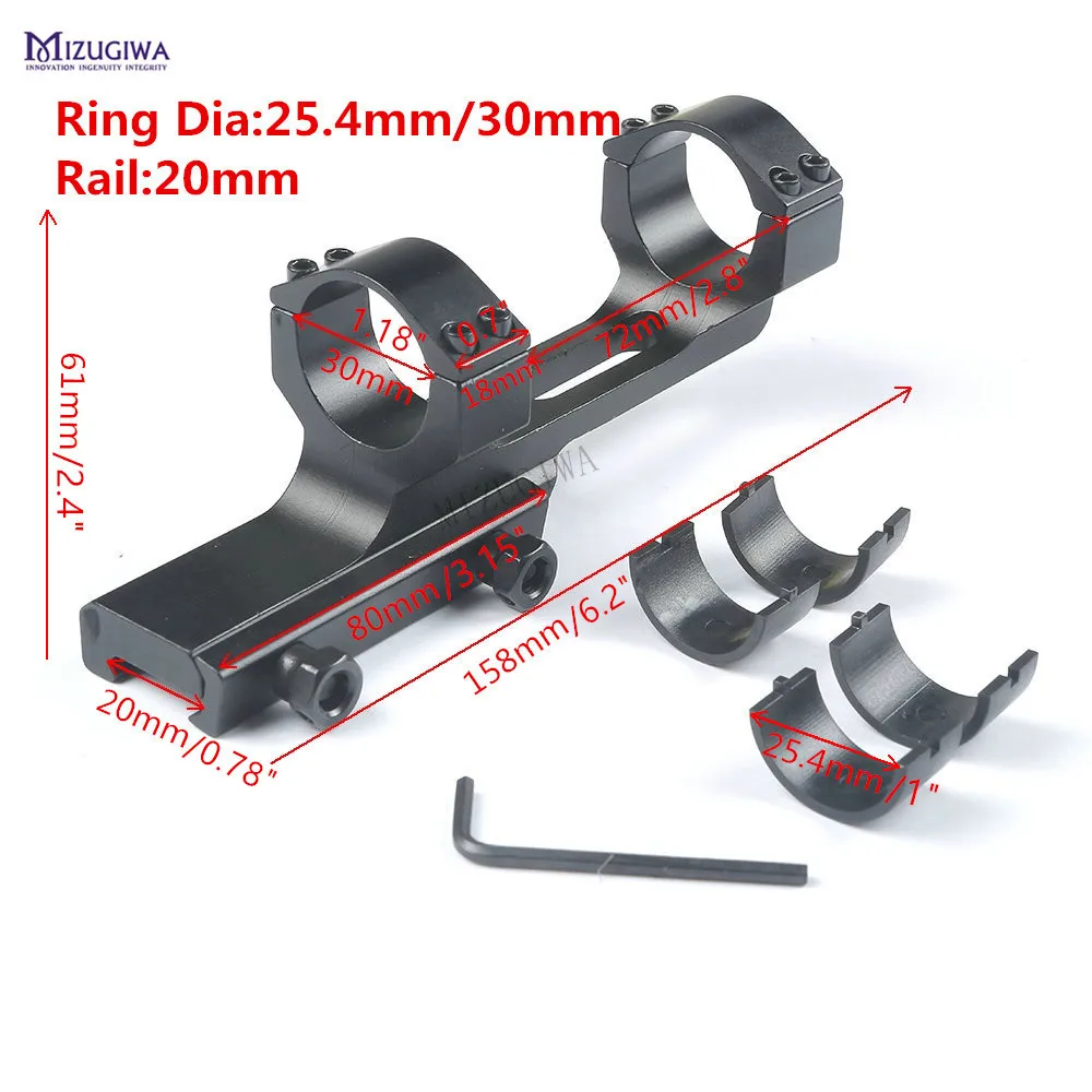 Tático Escopo Montagem Resistente Plana Superior Cantilever Offset 25.4mm 1 30mm Anel 20mm Picatinny Trilho Adaptador Laser ar 15 qd