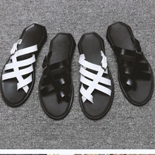 Модные мужские повседневные тапки с перекрестными ремешками вырез пляжные сандалии Вьетнамки обувь черный белый мужская повседневная обувь на плоской подошве