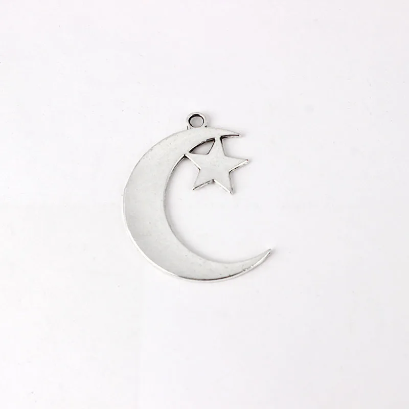 20PCS Tibetan Silver Celestial Moon Star Crescent Charms Pendants for Necklace Making Jewelry Findings 44x32mm
