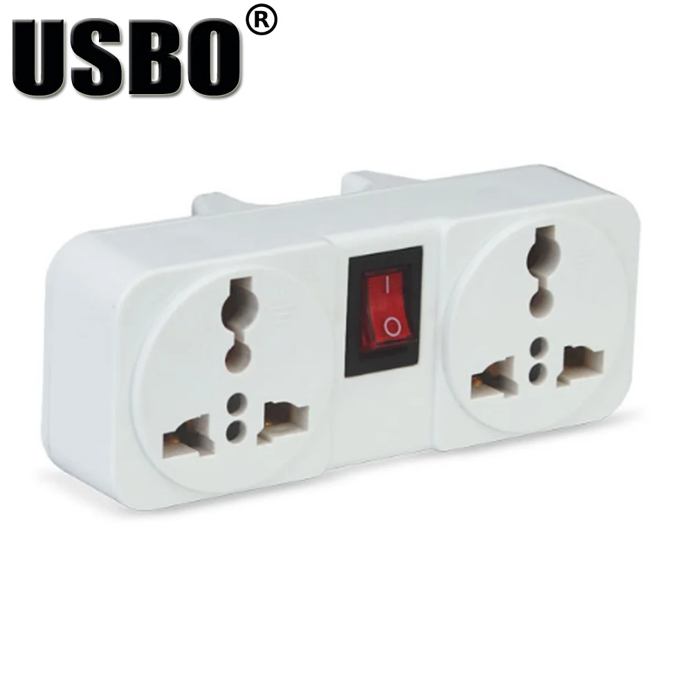 

White copper 250v 10A EU universal adaptor socket Portable 2way outlet extend converter plug socket with on off light switch