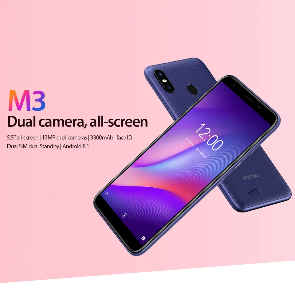 Vernee M3, 3 Гб ОЗУ, 32 Гб ПЗУ, мобильный телефон, 5,5 дюймов, Face ID, Android 8,1, четыре ядра, MTK6739, 13 МП, 3300 мАч, 4G LTE, разблокированный смартфон