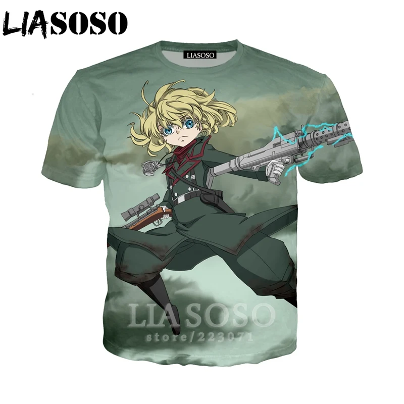 LIASOSO, летняя мужская и женская толстовка, 3D принт, аниме, Youjo Senki Saga of Tanya the Evil, футболка, короткий рукав, топ, пуловер, B086-03 - Цвет: 6