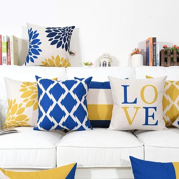 

Wholesales Cushion Cover Blue Yellow Geometric Floral Stripe pillow case Throw decorative cushion covers 45cm*45cm/60*60cm