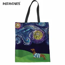 INSTANTARTS Звездная ночь такса льняные сумки Женская Мода холщовой сумки дамы многоразовые сумки на плечо