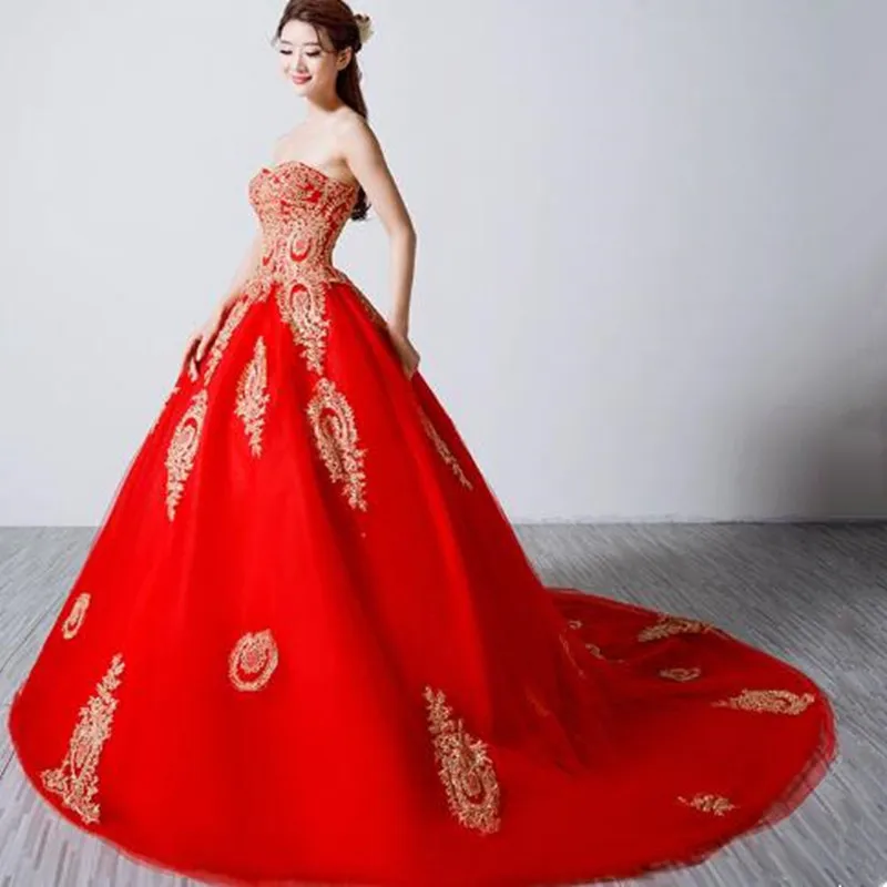 gold and red ball gown