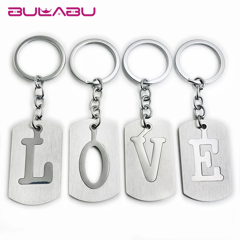 

Fashion Metal Key Chains Silver Stainless Steel Keychain Letter Tag Key Ring Creative Gifts Men Women Keys llaveros para hombre