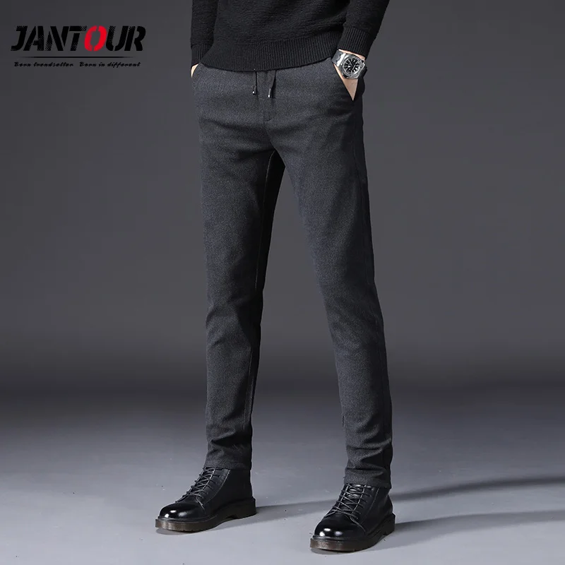 Jantour Новый осень-зима повседневные штаны брендовая мужская одежда модные черные серые брюки мальчиков наивысшего качества стройная фигура