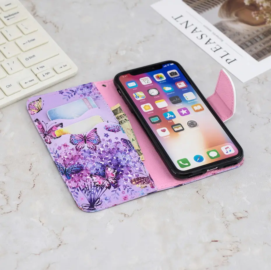 Чехол-книжка из искусственной кожи для iPhone 11 Pro Max X XS XR Max Book, Стильный чехол для телефона iPhone X 6 7 8 Plus 5 SE, чехол с рисунком s