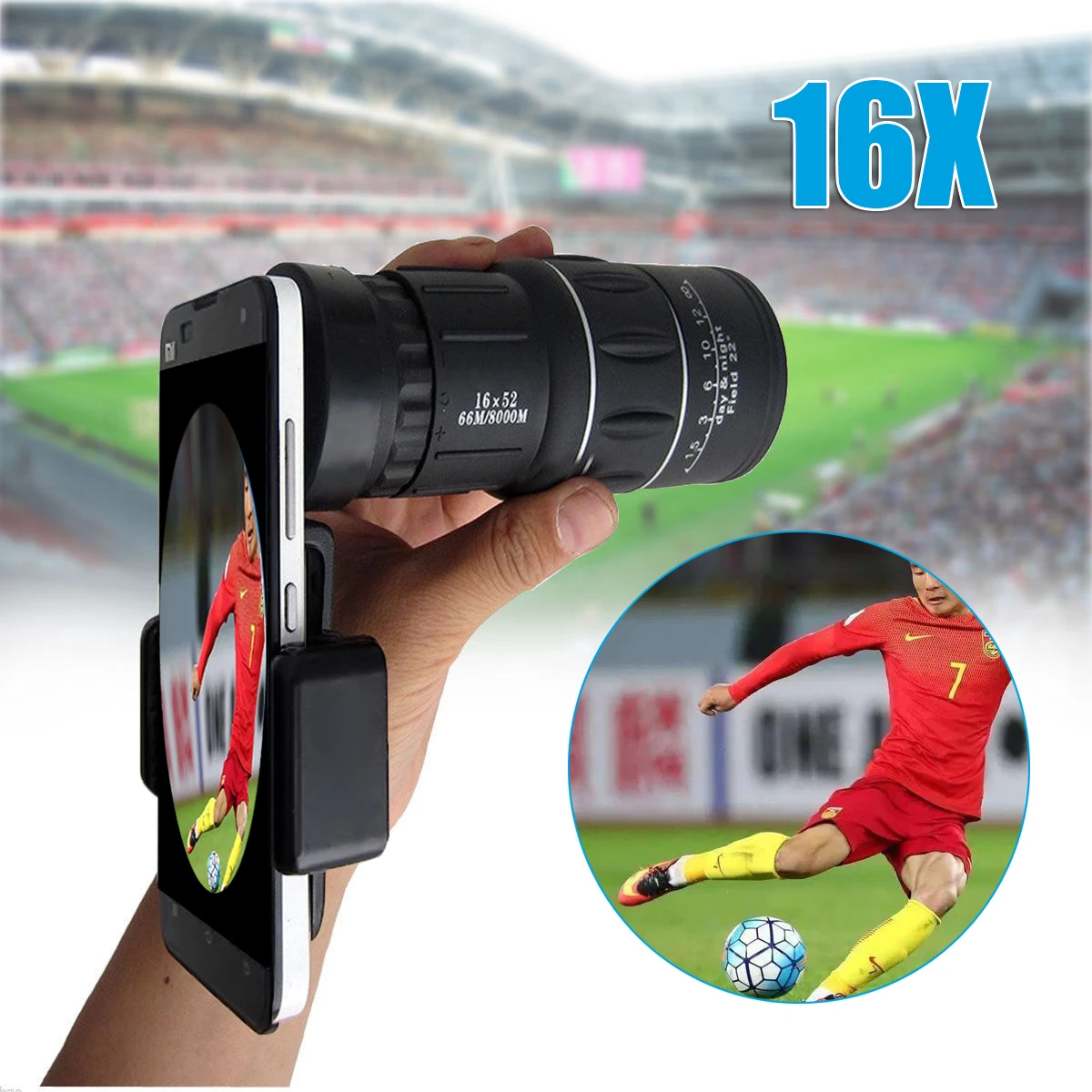 

16x52 Zoom Hiking Smartphone Monocular Telescope Lens Camera HD Scope Hunting + Phone Holder for iPhone 6 7 8 Plus X For Xiaomi