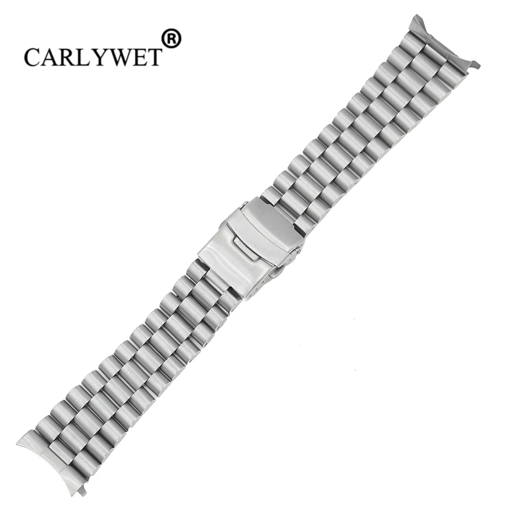 

CARLYWET 20 22mm Silver Hollow Curved End Solid Links Replacement Watch Band Strap Bracelet Double Push Clasp For Seiko