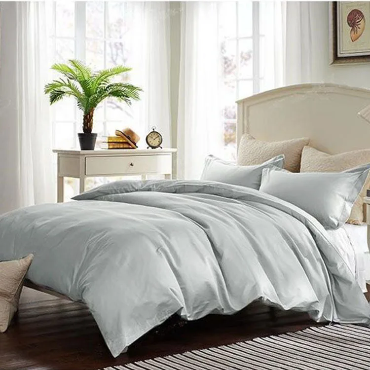 

Factory Sales Thin denim Plain simple 100% Satin Spring and Summer 1.5 m Queen Size Bed Bedding Set 4pcs Duvet cover set