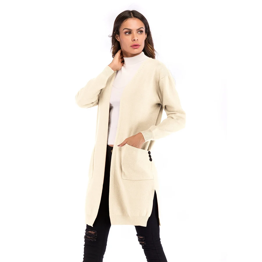 Gladiolus Long Style Autumn Sweater Women 2018 Long Sleeve Double Pockets Solid Casual Long Cardigan Women Knitted Jumper Coats (17)