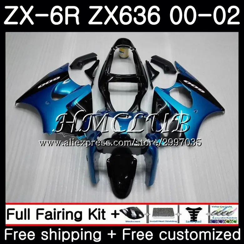 Корпус для KAWASAKI NINJA ZX 6 R ZX636 ZX-6R 2000 2001 2002 57HC. 18 ZX 636 синий ZX 6R 600 CC ZX-636 ZX6R 00 01 02 обтекателя