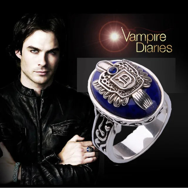 Customize Vintage Vampire Diaries Ring Salvatore Family Damon D Black Onyx Stefan S 925 Blue