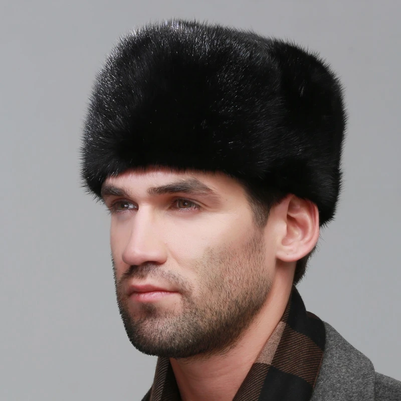 SHOUHOU Для мужчин натуральный мех шапка из натурального меха норки мужской зима теплая шапка Кепки модные утепленные теплые ветрозащитные Рождественский подарок кепки Hat