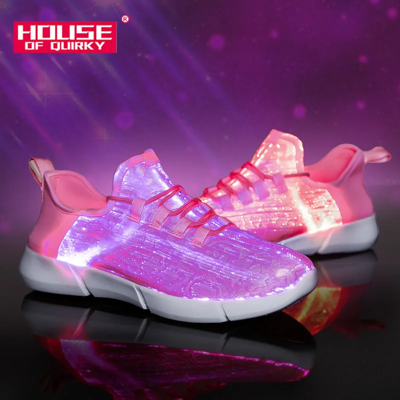 Baratos Tamaño 25 46 verano Led zapatos de fibra óptica para niñas niños hombres mujeres recarga USB zapatillas brillantes hombre iluminar Zapatos Deportivos
