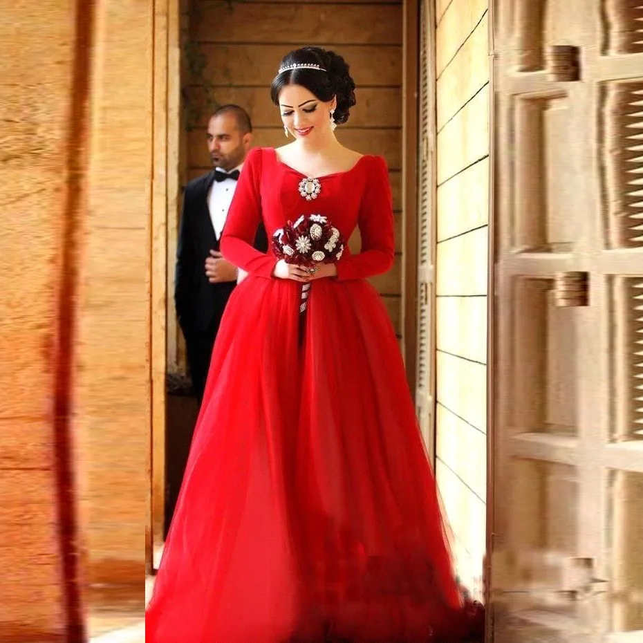 Long Sleeve Red Wedding Dress