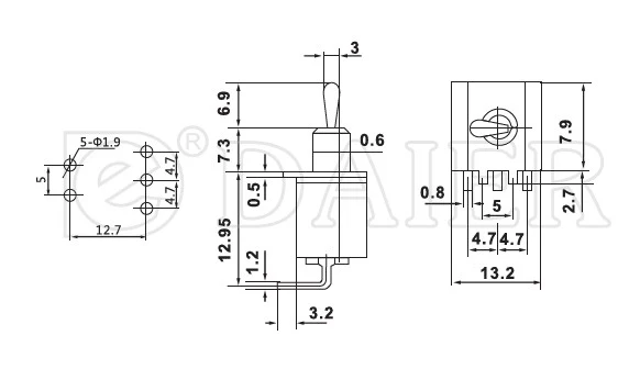 100 шт. 6A 125VAC 3A 250VAC красные переключатели с короткой ручкой на 6 мм миниатюрный переключатель SPDT с PC-H терминалом