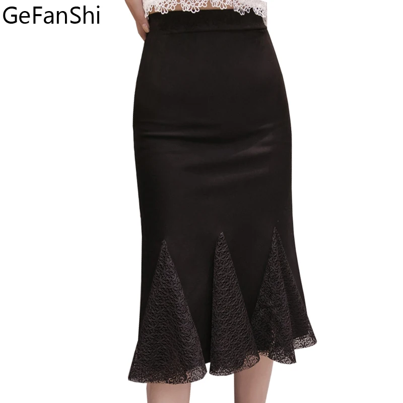 

Fashion Spring Summer Women Skirt 2019 New Plus Size Femininas Slim Patchwork Lace Pencil Skirts Office Work Black Skirt S-5XL