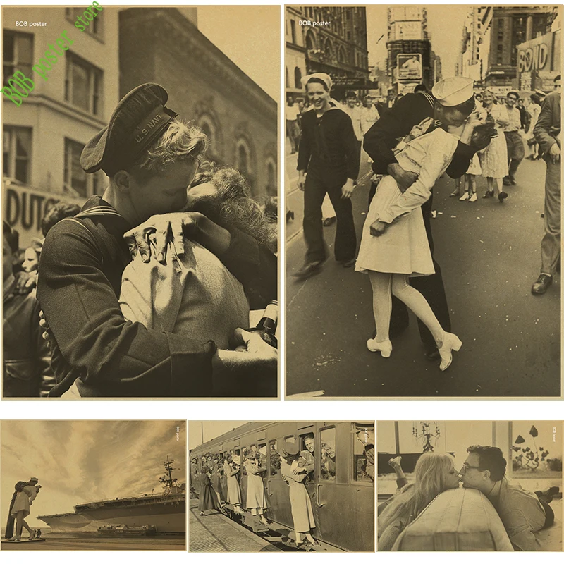 

Victory Kiss The Classic Retro Brown Paper Poster Of The Classic Vintage Of World War II poster wall sticker