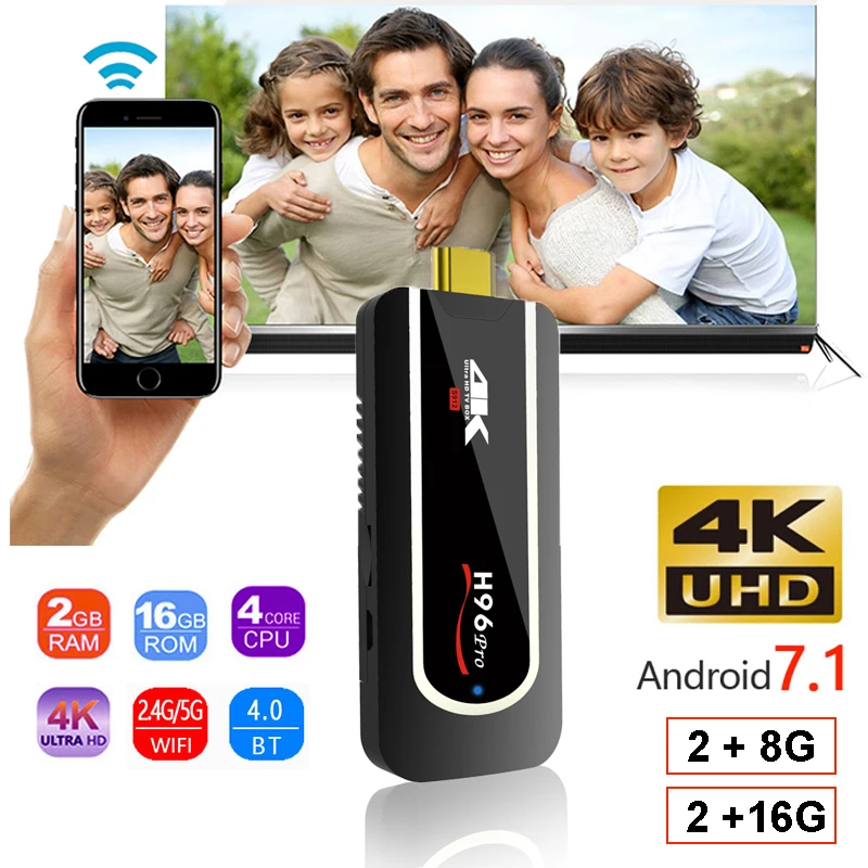 H96Pro-H2 Мини ПК 2,4G 5G Wifi ТВ-карта Amlogic S912 Восьмиядерный Android 7,1 2GB 16GB BT4.0 1080P HDMI 2,0 Miracast tv dongle