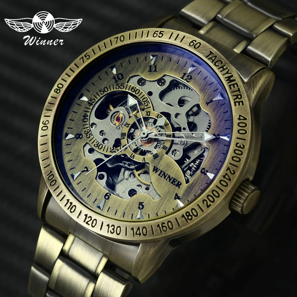 Winner Classic Retro Auto Mechanical Watch Men Stainless Steel Strap