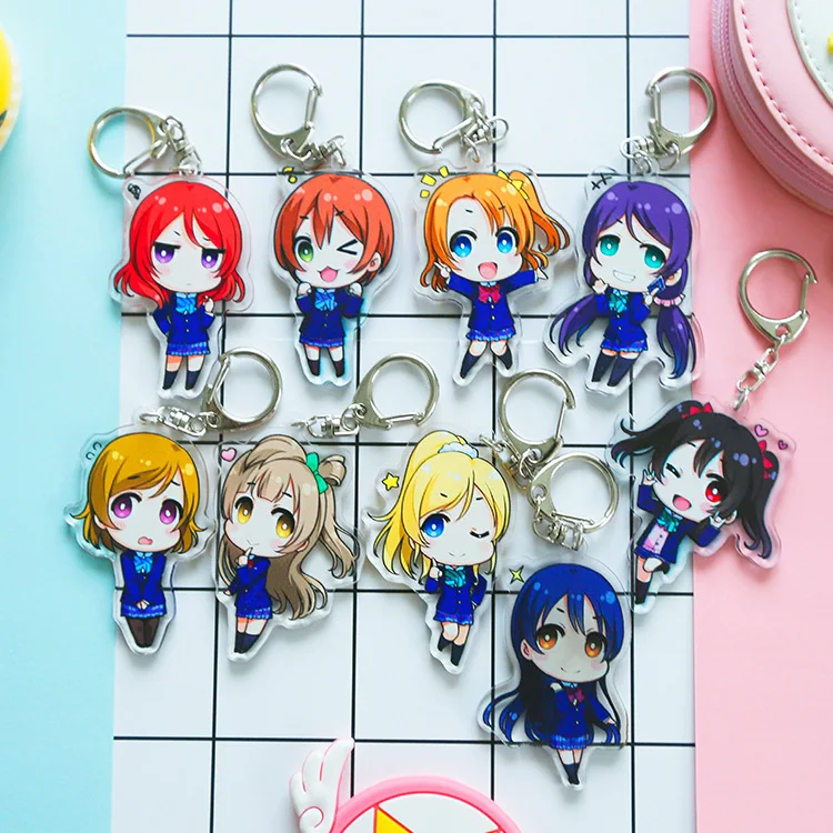 

2pcs/set Cartoon Acrylic Keychain Pendants Anime Action Figure Lovelive Eli Tojo Nozomi Rin Nico Lovers Gift Bag Charm Doll 6cm