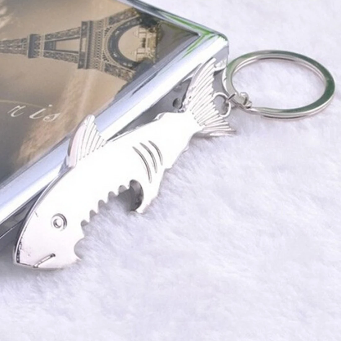 

Shark Shaped Bottle Opener Keychain Zinc Alloy Silver Color Key Ring Beer Bottle Opener Outdoor Tools Camping Equipment