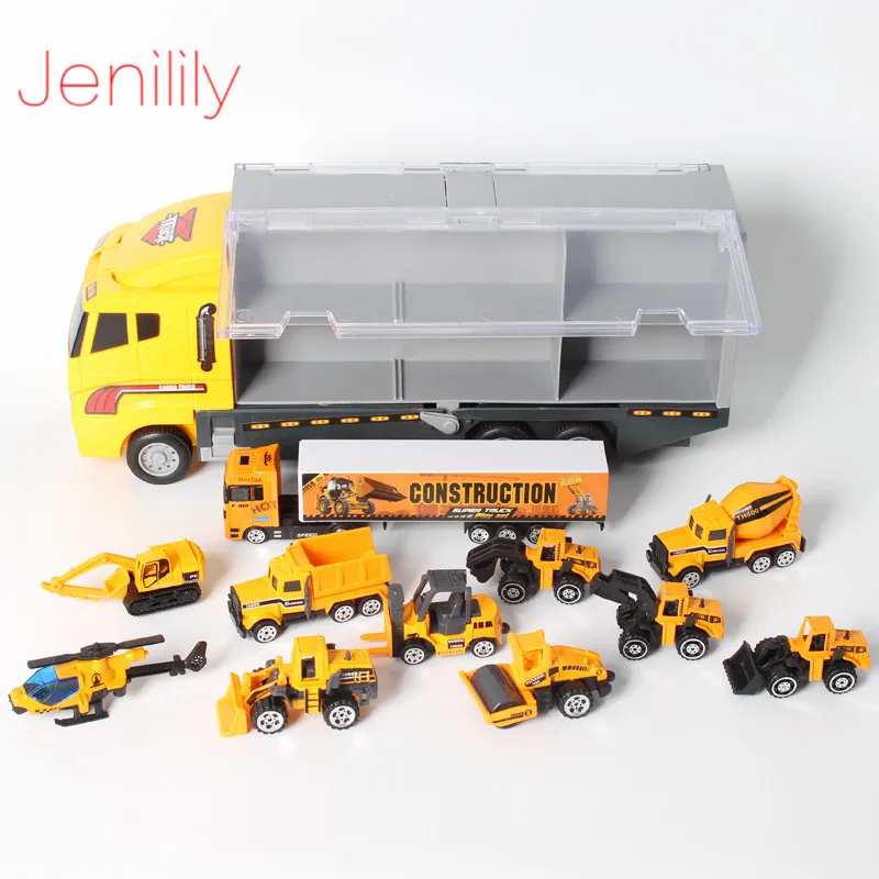 12 в 1 Инженерная модель мини автомобиля из сплава игрушки 1:64 вертолет грузовик