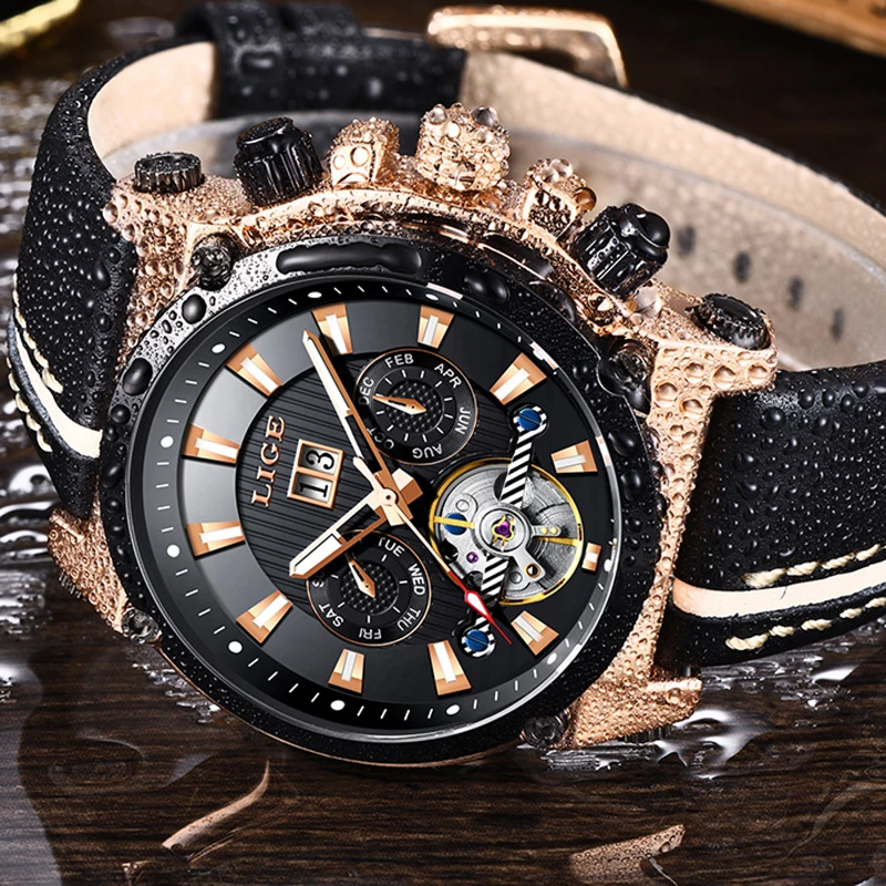 

LIGE 2019 business watch men Automatic Luminous clock men Tourbillon waterproof Mechanical watch top brand relogio masculino