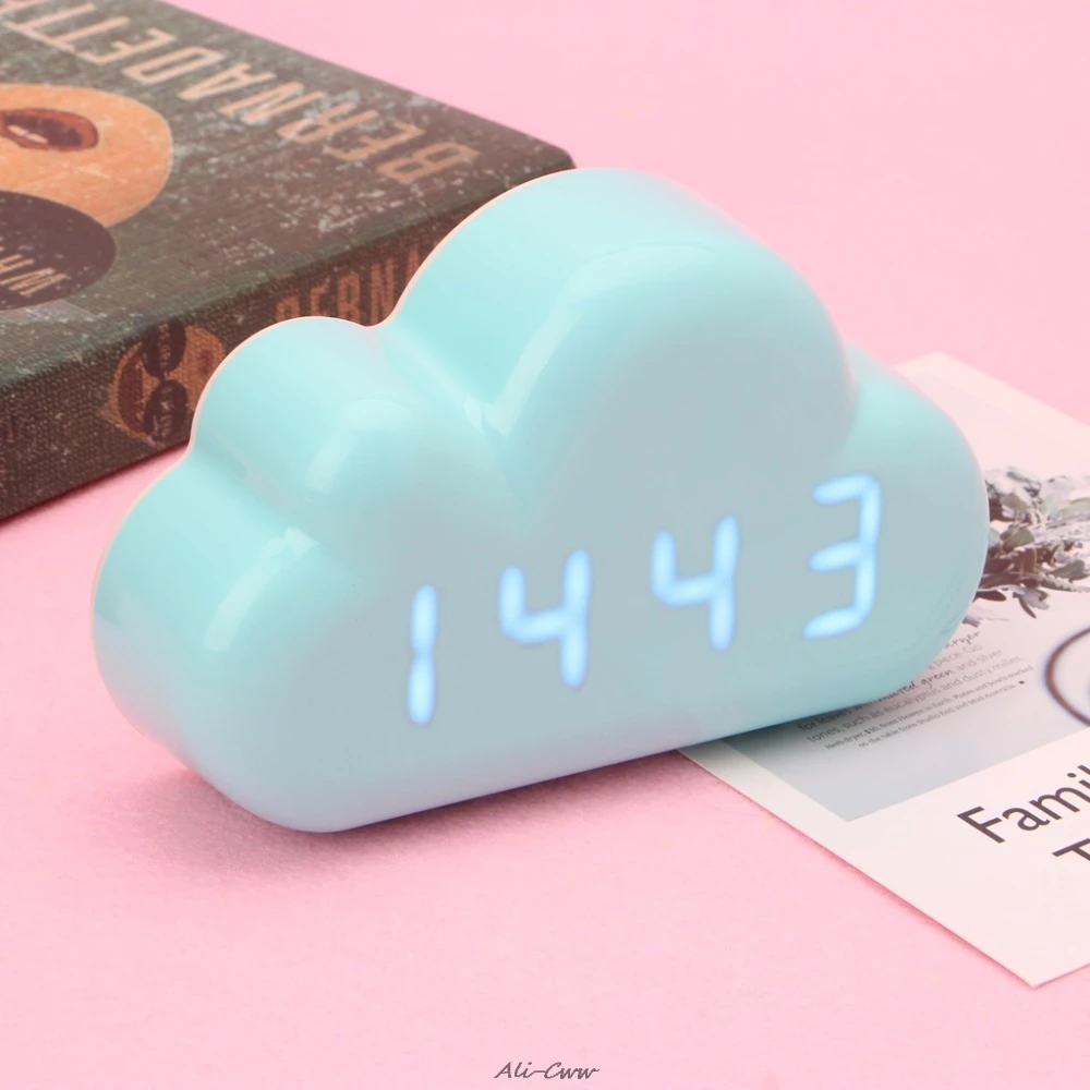 

Digital USB LED Display Cute Cloud Shape Alarm Clock Energy Saving Mode Sound Control Home Decor Gift for Girls Kid