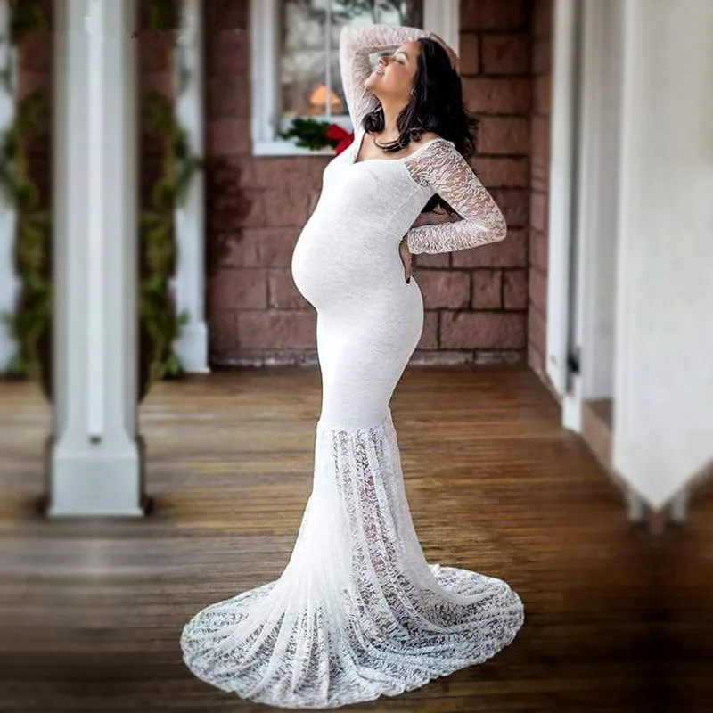

Maternity Dress Womens Pregnants Sexy Photography Props Off Shoulder Lace Nursing Long Dress Nursing Long Evening Dress Vestidos