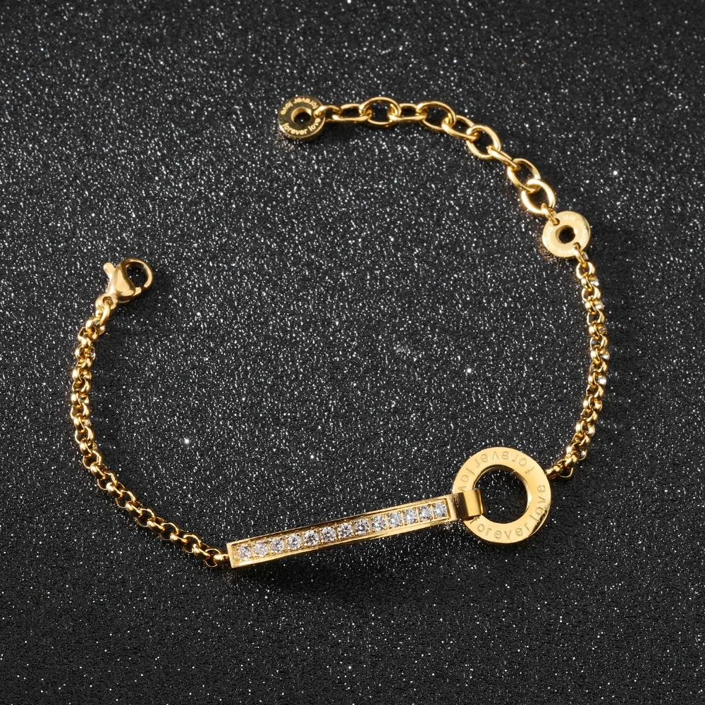 

Fate Love Luxury Zirconia Inlay Women 's Bracelets Forever Love Rose Gold Color Stainless Steel Jewelry Never Fade Drop Shipping