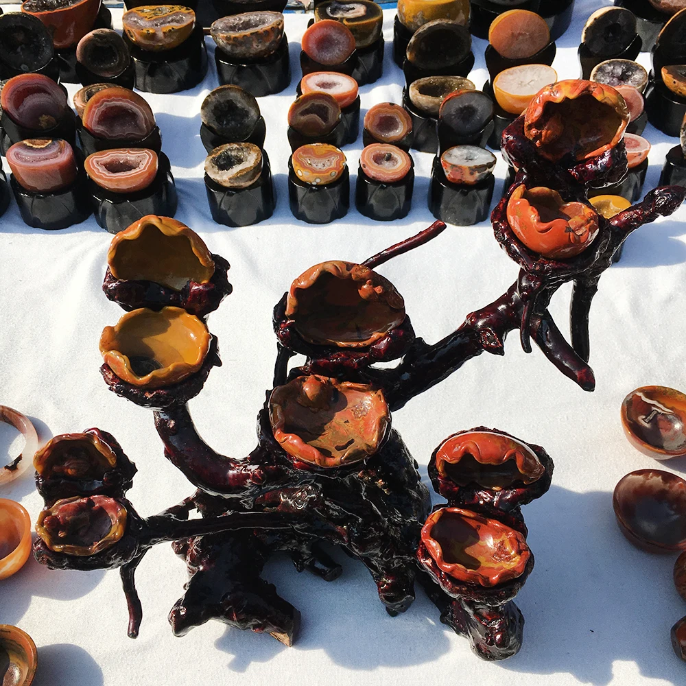 

Unique! Natural Agate Hand-Carved Cornucopia Tree Quartz Crystal Gemstone Money Tree Carnelian Agate Ornaments Home Decoration