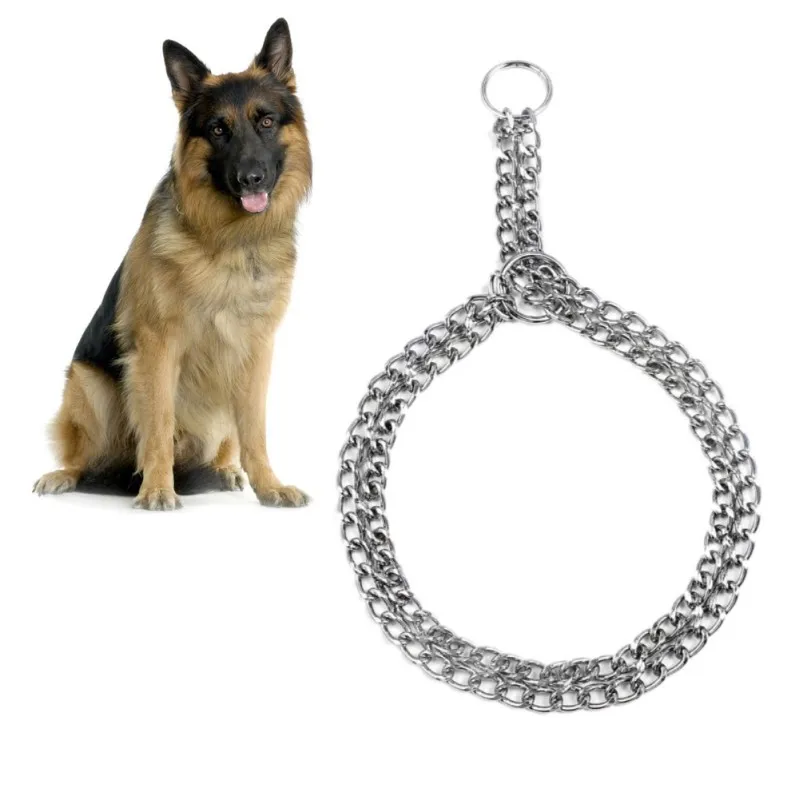 

New Stainless steel non-slip dog collar pet iron metal traction belt walking training tool double row chain collar