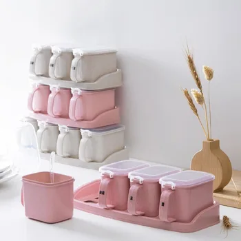 

Spice box set household kitchen supplies plastic seasoning jar set seasoning bottle salt cans sugar bowl