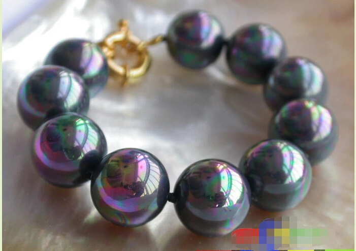 

8" 16MM PEACOCK BLACK SOUTH SEA SHELL PEARL BRACELET@^Noble style Natural Fine jewe SHIPPING 6.2 6.02