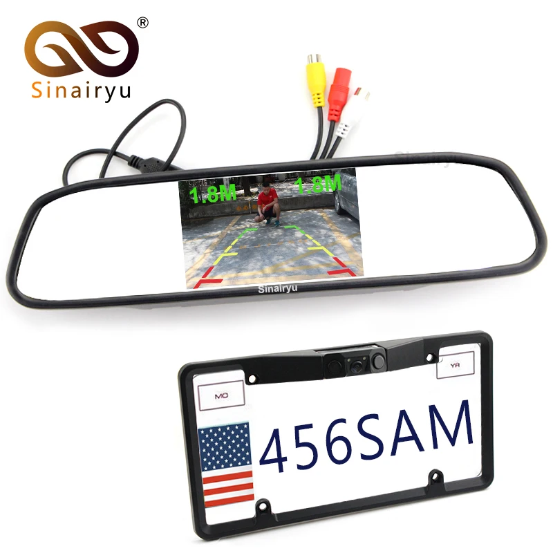 

3in1 4.3" LCD Rearview Mirror Car Parking Monitor + North America License Plate Frame Rear View camera With 2 Radar Sensors