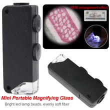 Регулируемый фокус высокий увеличительное стекло с лампой карманная линза Ювелирная Лупа 60-100x портативный карманный микроскоп