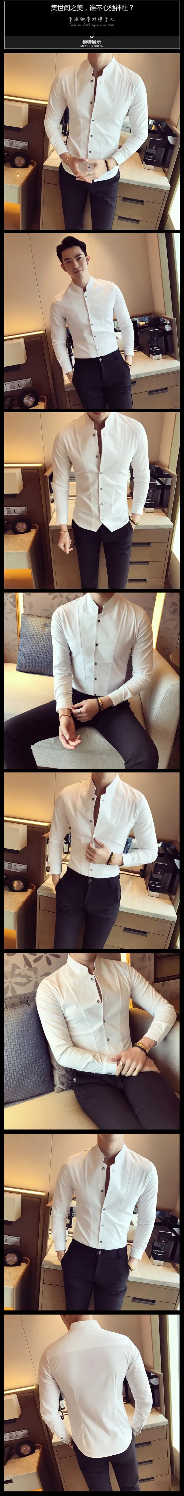 Новая модная мужская Осенняя приталенная Повседневная рубашка из чистого хлопка с длинным рукавом/Мужская Высококачественная деловая рубашка S-XXL