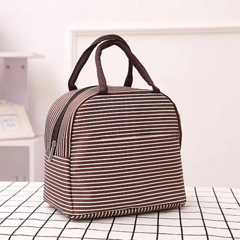 

Thermal Storage Bags Food For Travel Home Eco-Friendly Stripe Square Portable Picnic Fridge Lunch Bag