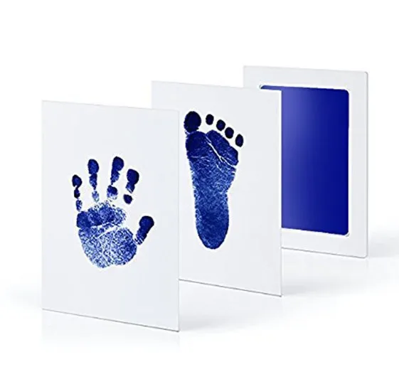 Newborn Footprint Imprint Kit Baby Inkless Pad Storage Memento Photo Frame Kits Baby Souvenir Drawer Inkless Handprint Casting - Цвет: Синий
