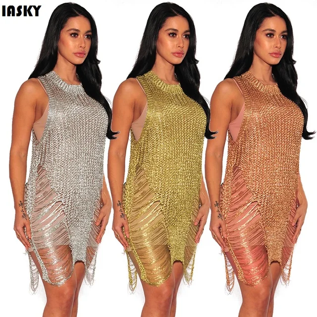 Special Offers IASKY 2018 New shiny Bikini Beach Cover-ups sexy women tassel knitting swimsuit Bathing Suit Covers up Summer Beach Dress Tunic Special Offers IASKY 2018 New shiny Bikini Beach Cover-ups sexy women tassel knitting swimsuit Bathing Suit Covers up Summer Beach Dress Tunic